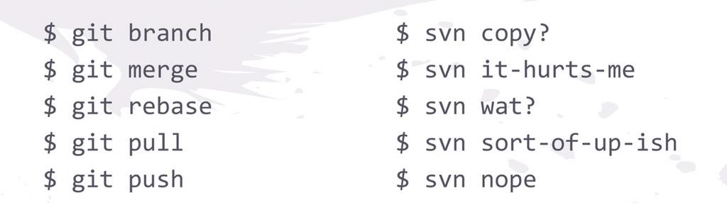 dshafik's tweet image. Git vs SVN commands /by @ellotheth #pnwphp