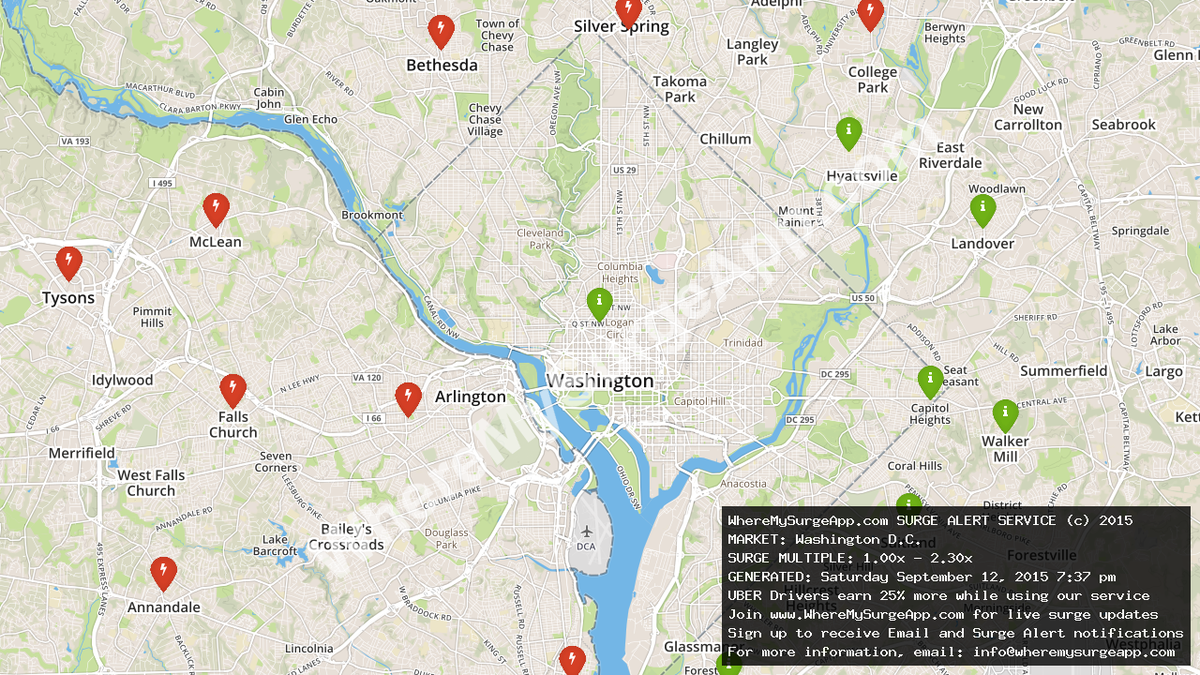 WhereMySurgeApp's tweet photo. Money to be made in Washington D.C. #UberDrivers - it's SURGING! #ridesharing #Uber_DC #WashingtonDC http://t.co/OCHQ9JsVcG