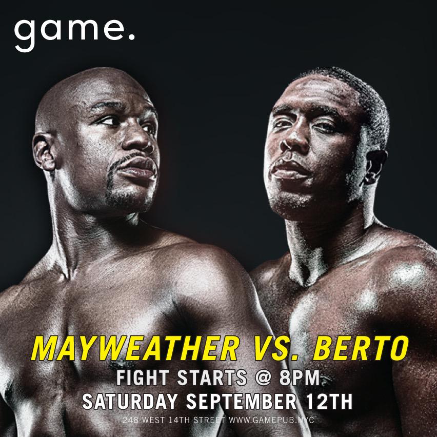 gamepubnyc's tweet photo. Who's ready for Mayweather vs. Berto? Watch the fight with us at 8pm! #gamepubnyc #wegotgame http://t.co/d26tRJn9QX