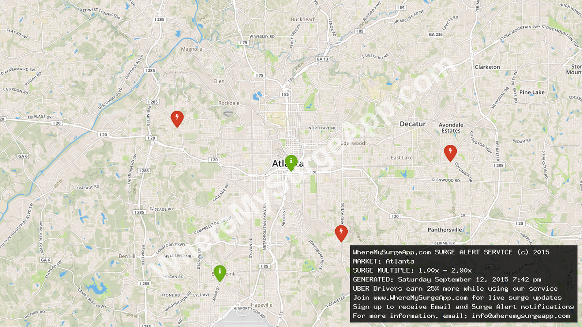 WhereMySurgeApp's tweet image. Money to be made in Atlanta #UberPartners - it's SURGING! #ridesharing #Uber_ATL #Atlanta