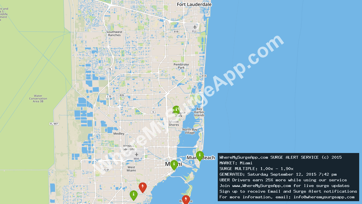 WhereMySurgeApp's tweet image. #UberPartners in Miami - get that surge money! #ridesharing #Uber_Miami #Miami