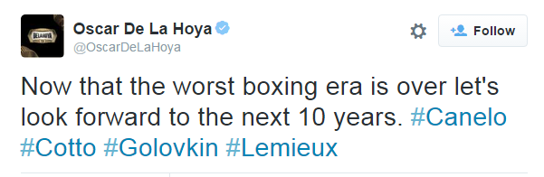 espn's tweet photo. The Golden Boy is not impressed. #MayweatherBerto http://t.co/rOqEB10Kep