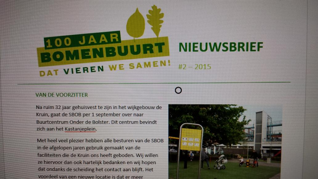 Nieuwsbrief 2 is uit! Veel oproepen want alle hulp is welkom. Lees m op goo.gl/ayvQN1 #100jrbb #bomenbuurt