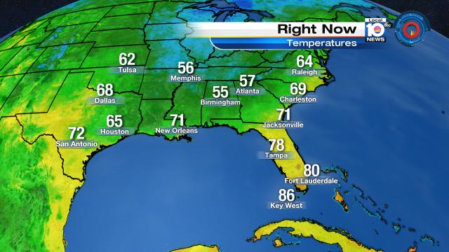 First #Fall front enters Central Florida w/ cooler temps across SE. But #SoFlo will remain humid, very warm.#FLwx http://t.co/iInuR6QO0T