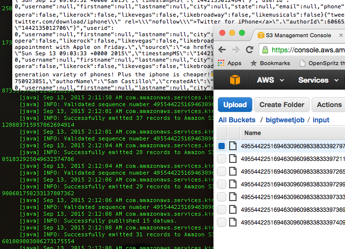 songz's tweet image. Successfully captured n sent tweet stream to aws kinesis, then sent to s3 bucket! #goodnight #codingsaturday