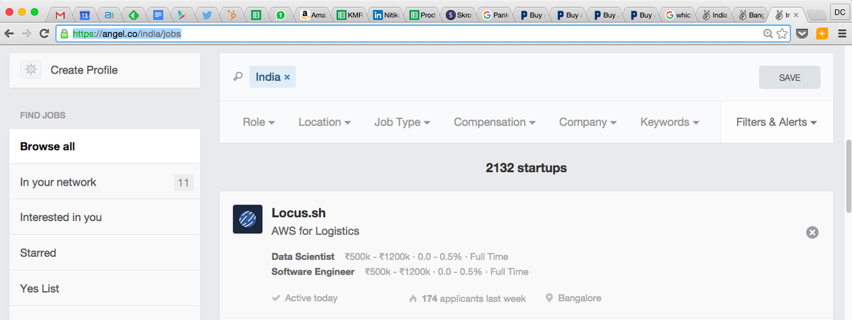 Locus.Sh is on top of #Indian #Startups that are hiring this week <a href="/AngelList/">AngelList</a>.Come, invent the future!