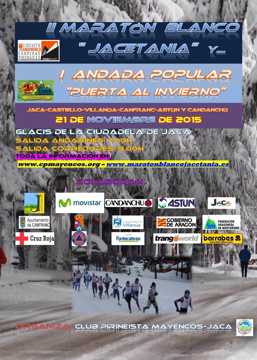 Abiertas inscripciones II Maratón Blanco Jacetania y Primera Andada Popular Puerta al Invierno maratonblancojacetania.es