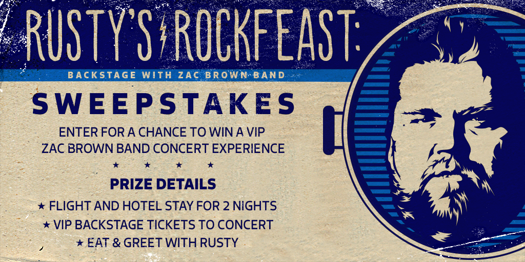 HomeMadeNation's tweet photo. Enter the #RustysRockfeast sweepstakes for a chance to win a VIP @zacbrownband experience! http://t.co/zNv5OUBM4h http://t.co/J1X3BV6g7Z