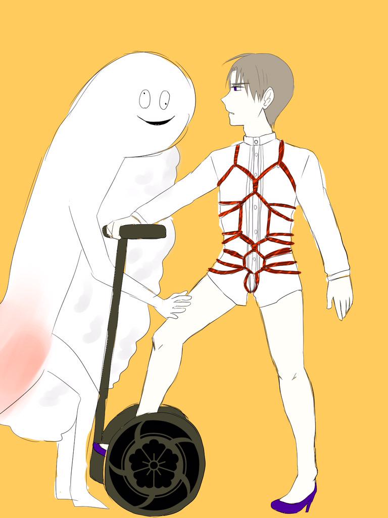 裸の長谷部にフォロワーさんから言われたもの付け足していく ずーしーほっきーwithシャツセグウェイハイヒール赤い荒縄長谷部。 うわあああああああああああ\u2026