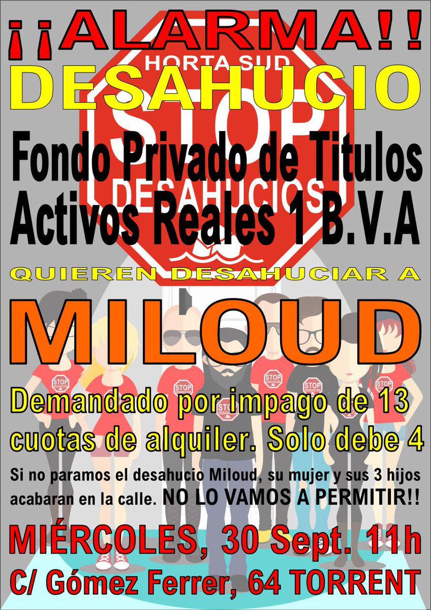 pah_hortasud's tweet photo. FONDO DE TITULOS ACTIVOS REALES 1 B.V.A Quiere echar a MILOUD y a su familia a la calle. NO LO PERMITAS!! @PAHLaHoya http://t.co/dIcwBFqNNa