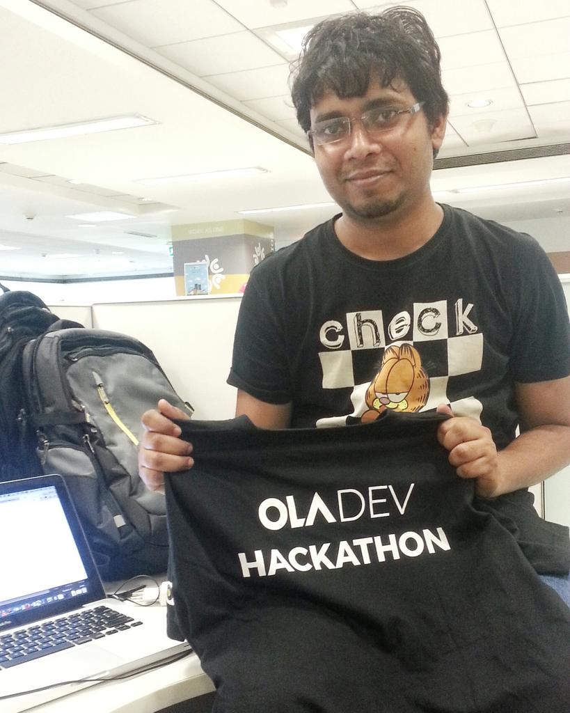 dj8april's tweet image. Well, idea didn&apos;t pitch enough. But luks like dis new outfit is worthy for continuous whole nite coding. #OlaAPIhack