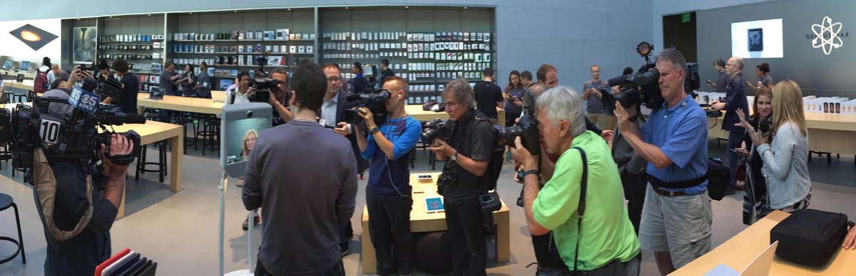 MarkErickson's tweet photo. iPhone 6s launch media coverage won by #beampro #suitabletech, but Brianna Lempesis definitely not a robot. http://t.co/9KGrbTvgMc