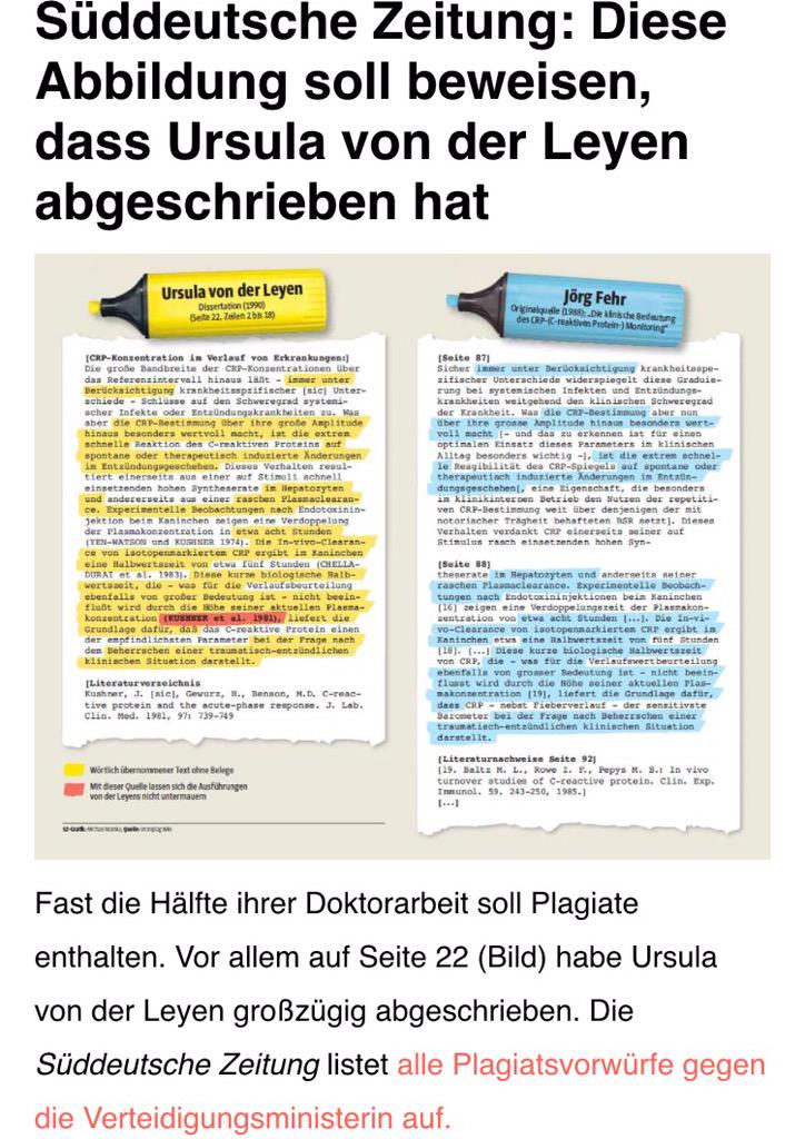Zur Erinnerung: Plagiatsvorwürfe gegen Amtsträger haben bisher 100% "kill rate". #vonderLeyen via <a href="/SZ/">Süddeutsche Zeitung</a>