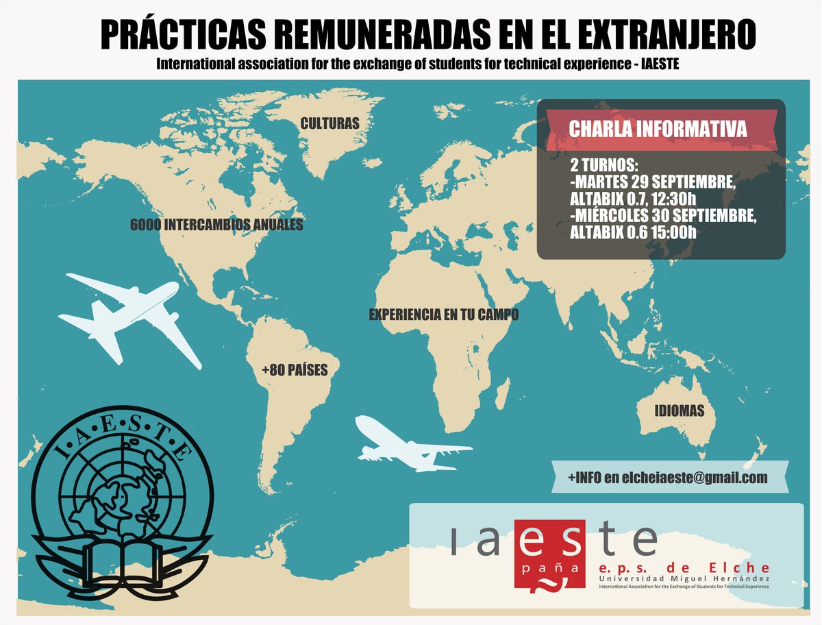 IAESTE_Elche's tweet photo. Este Martes y este Miércoles arranca la temporada IAESTE con las charlas informativas! OS ESPERAMOS! http://t.co/tgQAG1BG8L
