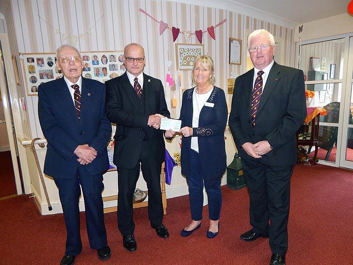 <a href="/lodgepow/">Prince of Wales, 426</a>:The RWM presenting a cheque on behalf of the lodge with the second oldest PM bro Eddie Bledge &amp; bro William