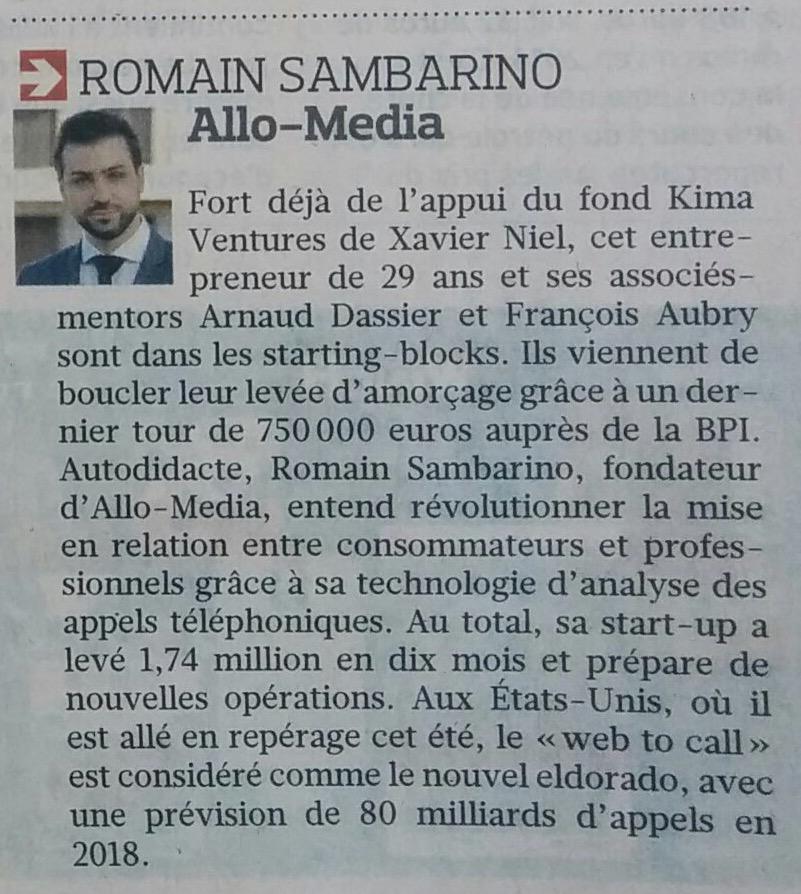 arnauddassier's tweet photo. @AlloMedia lève 750.000€ dans @Le_Figaro Eco @Bpifrance @kimaventures #webtocall #GoUSA http://t.co/DyLt2LODyd