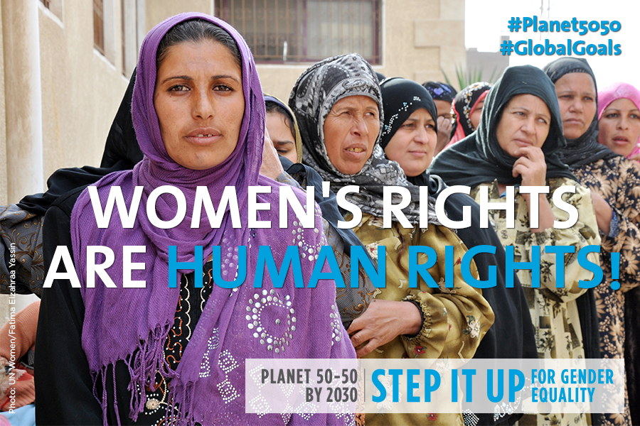 UN_Women's tweet image. Step it up for gender equality! Call on your govt to make concrete commitments on 27/9. #Planet5050 #globalgoals
