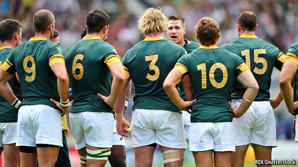 TheEconomist's tweet image. Why can&apos;t the rainbow nation produce a multiracial rugby team? econ.st/1NQVRHL