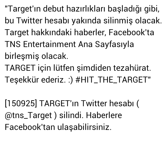 tns_TargetTR's tweet photo. "TARGET için lütfen şimdiden tezahürat.
Teşekkür ederiz. :) #HIT_THE_TARGET" http://t.co/hmEyCTVADB