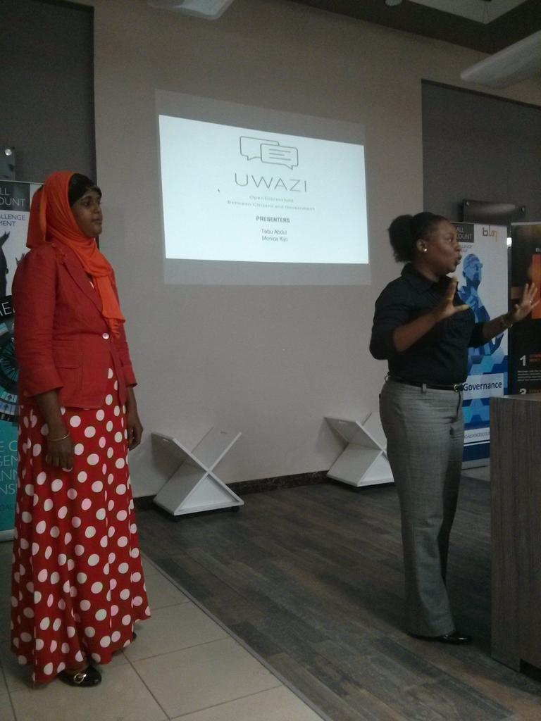 dexwakhu's tweet image. The all-female team presenting &quot;Uwazi,&quot; which means openness #tech4governance