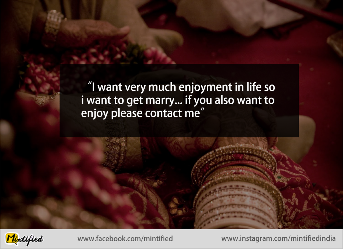 MintifiedIndia's tweet photo. 9 Funny Matrimonial Ads That Will Leave You In Splits
http://t.co/FoODA1H7ql http://t.co/RIAplVlFFd