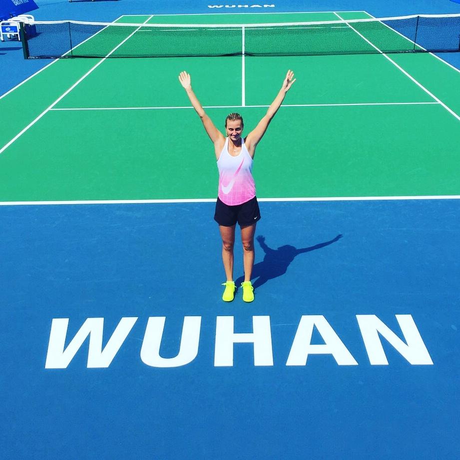 Petra_Kvitova's tweet photo. Back on this court with happy memories from last year @wuhanopentennis🏆 http://t.co/D15oAEQYND