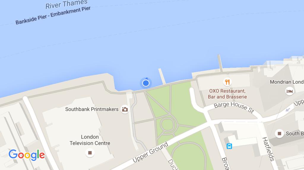 loiterers's tweet photo. We are between ITV and the OXO tower on the south bank. Gig starts at 5:30pm #loiterers #PunkonTheThames http://t.co/hZxVnvlyP4