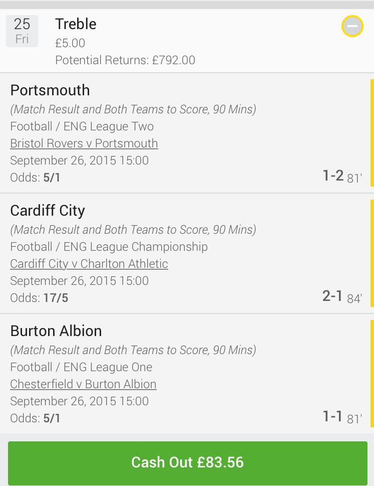 Worst cash out ever! ... Bet wins worth £792 and i take £75 on 83mins!! ... #idiot #gamblingproblems #dontcashout