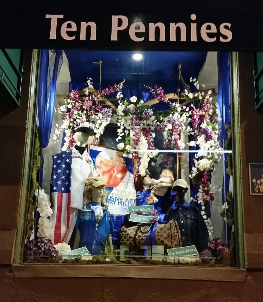 Ten Pennies window honoring Pope Francis &amp; world meeting of families