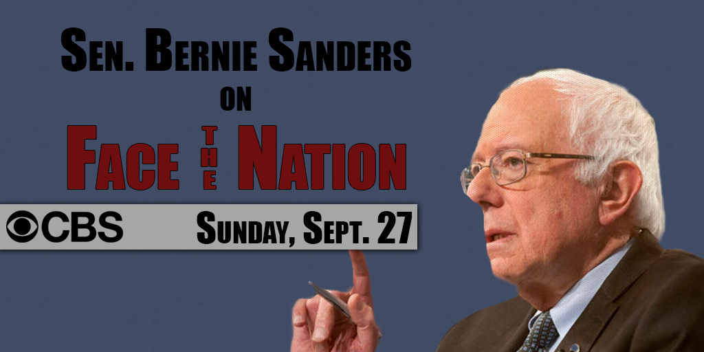 SenSanders's tweet photo. Watch Sen. Sanders on CBS @FaceTheNation tomorrow. Check your local listings: http://t.co/4P0g1tPxFT http://t.co/uwDPThbaed