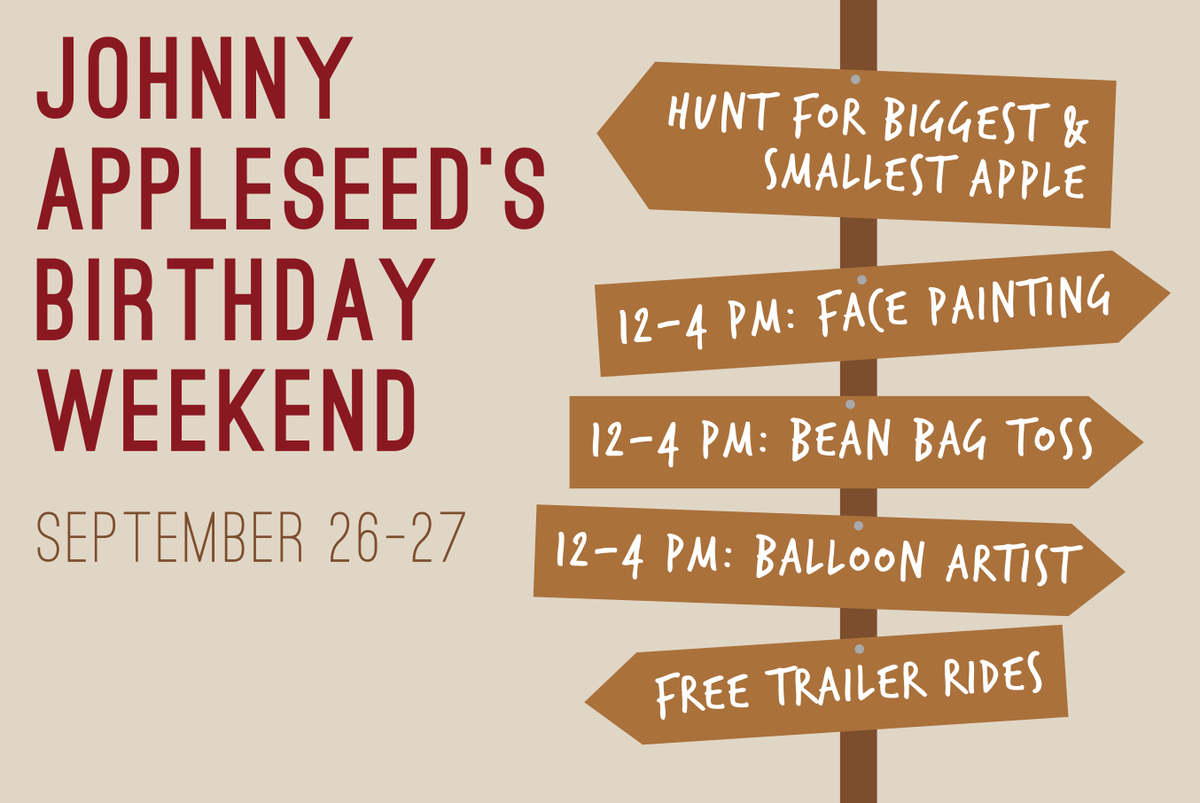 Celebrating Johnny Appleseed's birthday this weekend at Wilson's! Lots of Fall fun and great apples ready to pick!