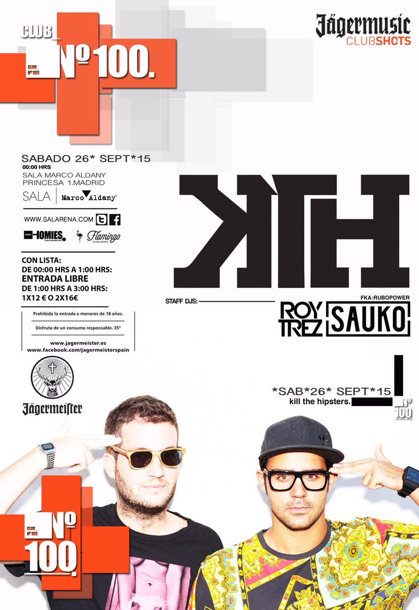 Esta noche se lia en <a href="/clubnumero100/">Club Número 100</a> junto a <a href="/killthehipsters/">Kill the Hipsters</a> @Roy_Trez y <a href="/sauko_sp/">SAUKO</a> 
NO TE LO PUEDES PERDER 👊😎
