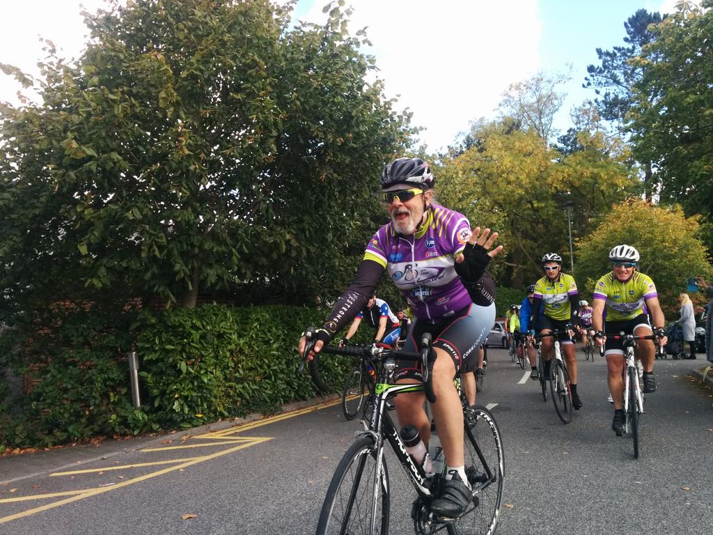 Tour de leinster accelerates out of the Tullamore court hotel after a big welcome from Offaly down syndrome assoc.