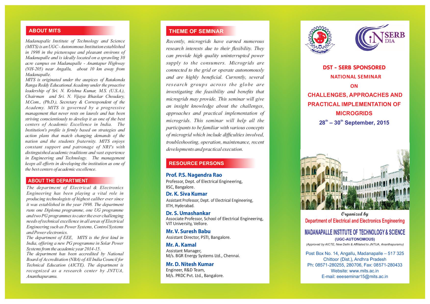 MITS Madanapalle On Twitter A Three Day DST SERB Sponsored 