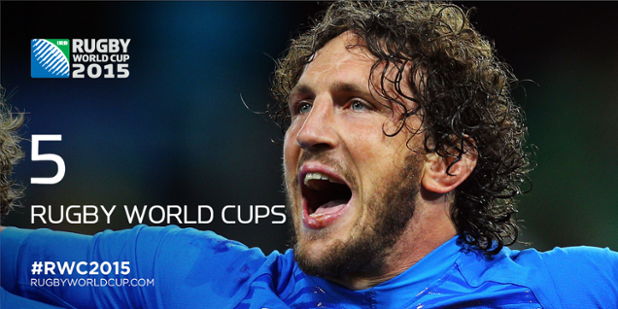 rugbyworldcup's tweet photo. FIVE STAR: @MauroBergamasco made his @Federugby RWC debut in 1999 &amp; today matches Brian Lima’s five-tournament record http://t.co/5KC7Go64xC