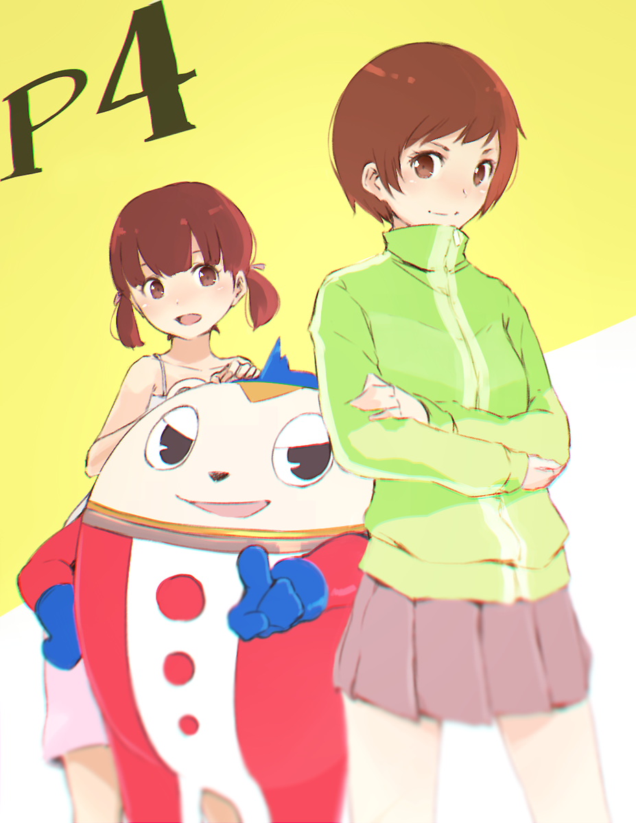 堂島菜々子 ,クマ(ペルソナ) ,里中千枝 「P4観た記念に一枚。やっぱり2クールものは内容濃くて面白いですね。ツンデレの千枝」|ミナミトのイラスト