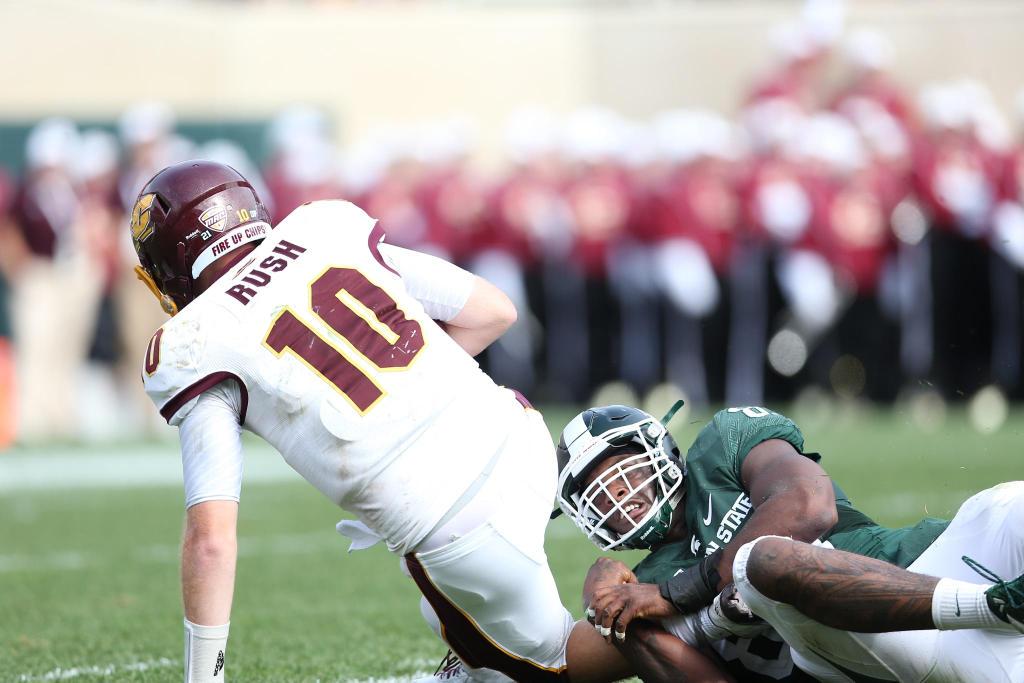MSU_Football's tweet photo. Shilique Calhoun matched his career highs in tackles for loss (3-24) and sacks (2.5-24) vs. CMU. #MSUCMU http://t.co/208xfqwNPI