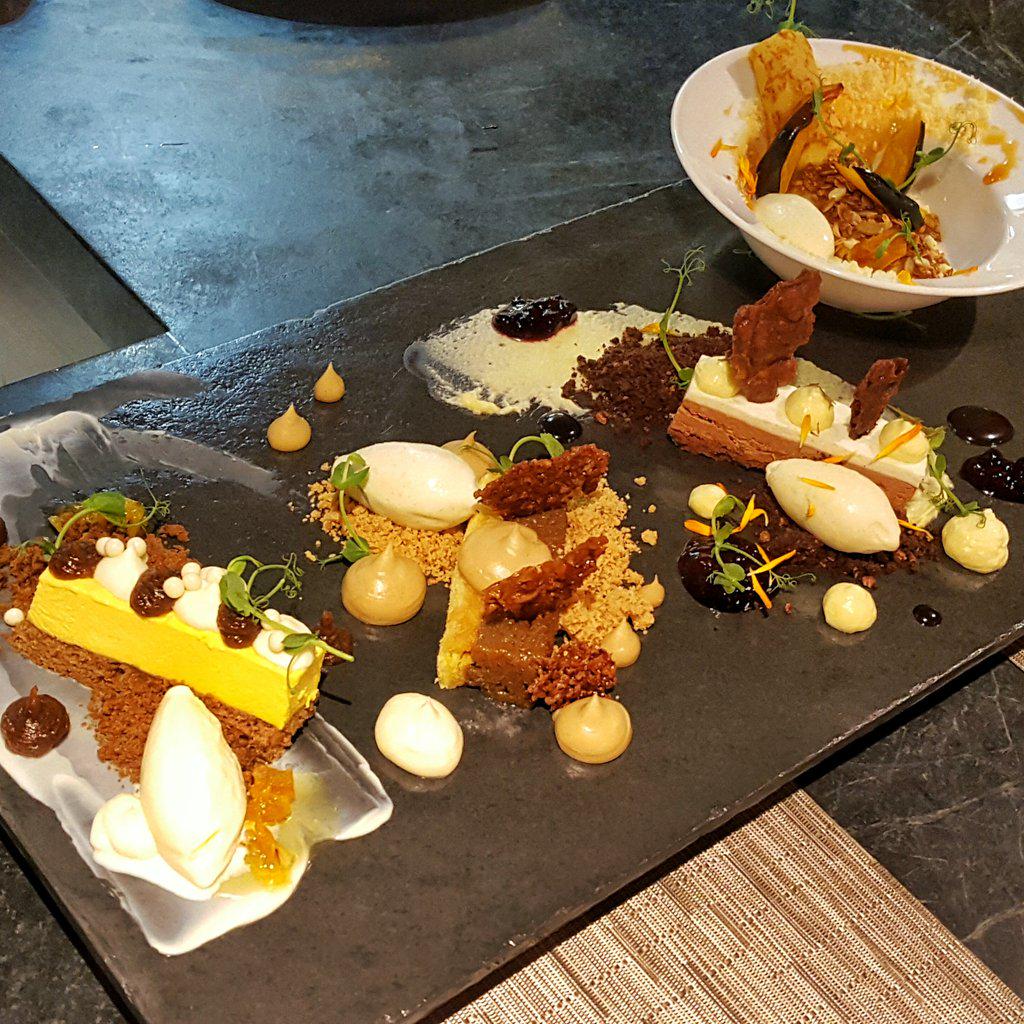 followmefoodie's tweet photo. Dessert platter! Love all the textures and crumbles on each #dessert at @OliverBonacini's #Canoe #FMFinTO #Toronto http://t.co/49qX2Qpl2y