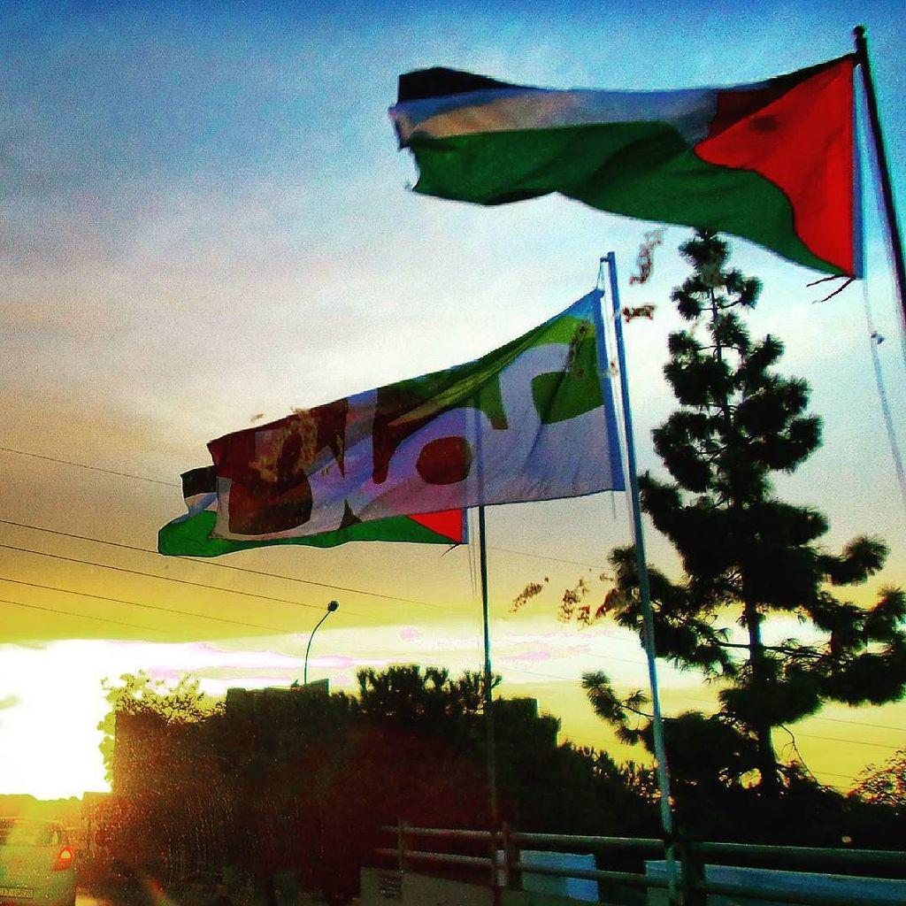 rula_z's tweet photo. Sitting in #traffic but at least it is a gorgeous #sunset over @seeamman @beamman #flags #… http://t.co/K2PheITVbm http://t.co/0bgXa4NYuF
