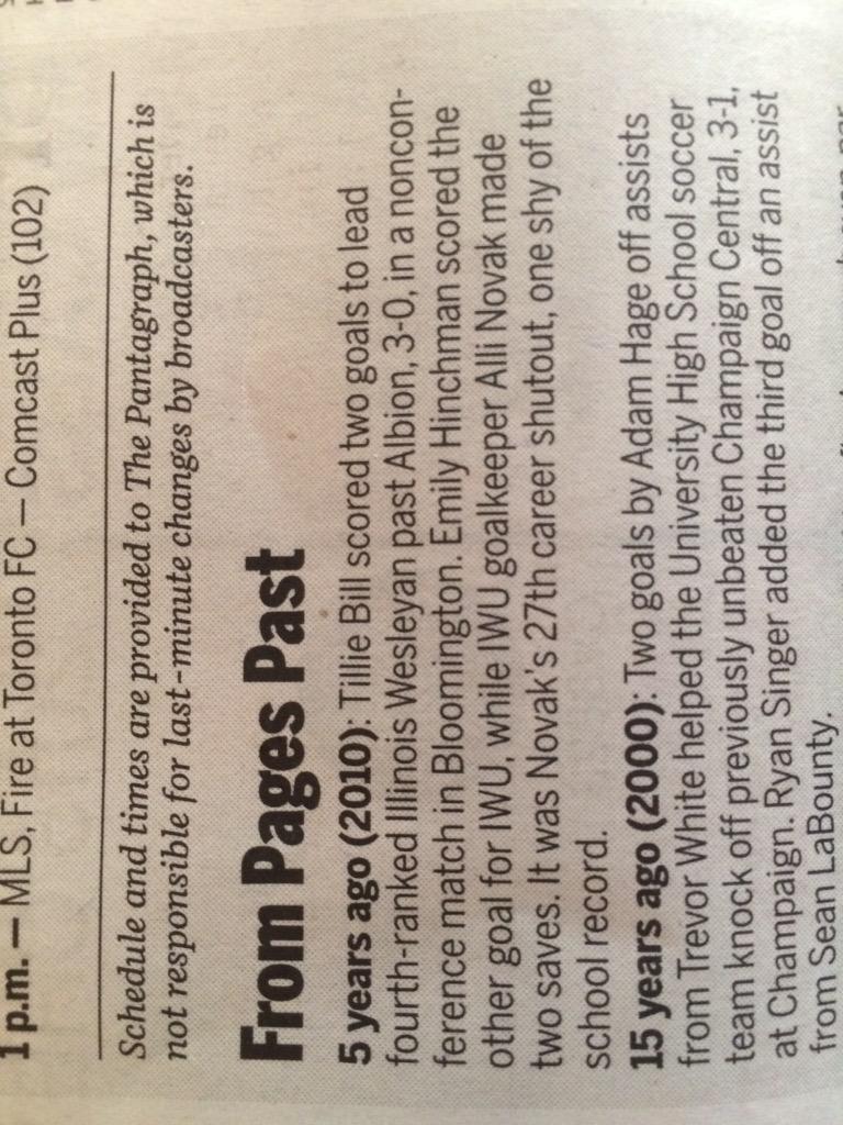 IWUWomensSoccer's tweet photo. Fun little nugget from today's local newspaper @AlliNovak @tillbill33 @EmHinch14 #blastfromthepast http://t.co/RORLZqONhr