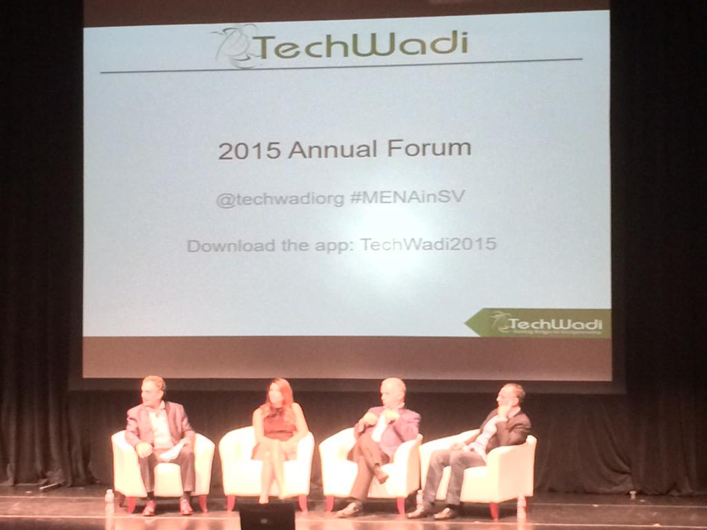 cmschroed's tweet photo. MENA VC legends @fadig @AOAlfi @halafrangie on stage at @TechWadiorg in SF #MENAinSV http://t.co/XtnqWqp1aI