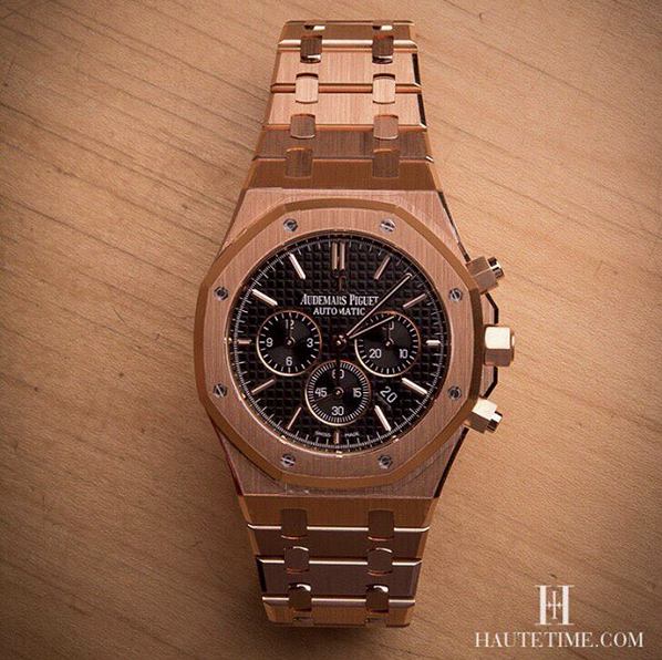 hautetime's tweet image. The @AudemarsPiguet Royal Oak Chronograph 41mm in Pink Gold