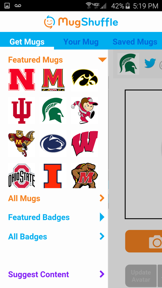 MugShuffle's tweet photo. Yo Big 10 fans! Any of the team logos (+ more) can be your Twitter profile pics this weekend! http://t.co/KUtuyXQqpJ http://t.co/xvaj5EYS9y