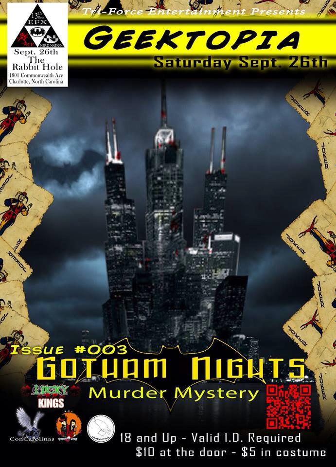 ASC_Films's tweet photo. TONIGHT! 
Come out to #GEEKTOPIA in #Charlotte's #PlazaMidwood district &amp; get your Batman on! #CLT #CLTnightlife http://t.co/s5hAJLpwMI