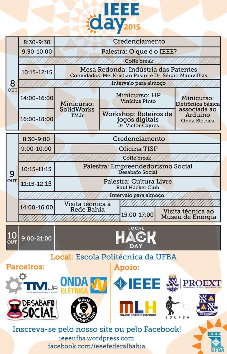 As inscrições do IEEE Day 2015 estão abertas! Confira a programação completa e inscreva-se: goo.gl/X2gjsW