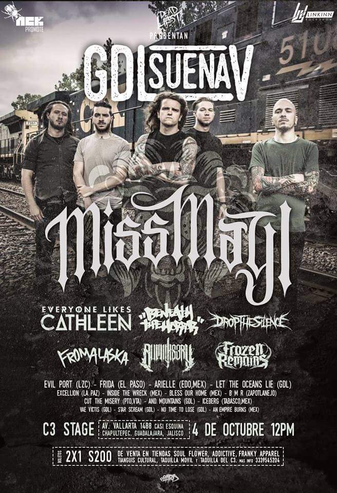 CERO 6 Agencia (@cero6agencia) on Twitter photo #GuadalajaraSuena este 4 de octubre en el <a href="/C3Stage/">C3 Stage</a> con gran cartel <a href="/missmayiband/">Miss May I</a> RT #GuadalajaraSuena este 4 de octubre en el <a href="/C3Stage/">C3 Stage</a> con gran cartel <a href="/missmayiband/">Miss May I</a> RT
