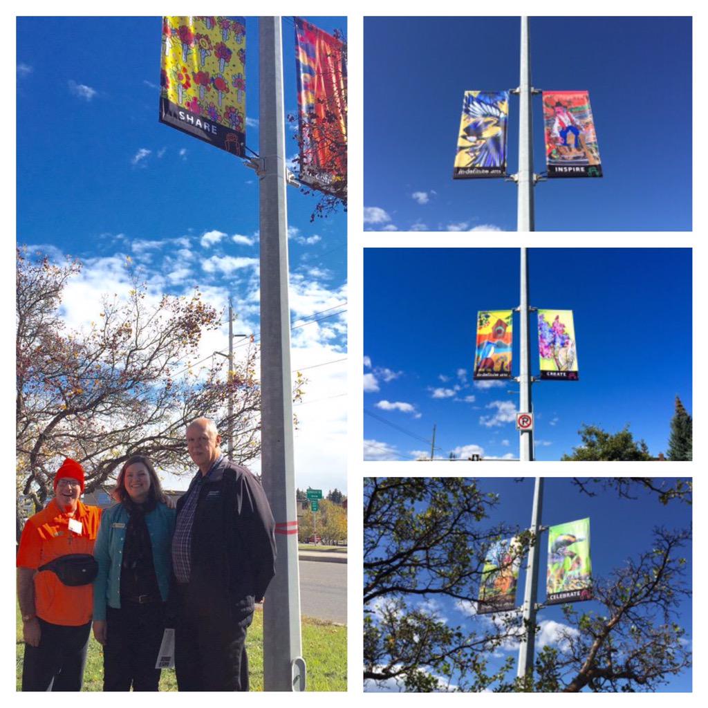 AccessArtsCA's tweet photo. New #LegacyFlags #bannerflags look great on Heritage Drive. Thanks for all the love #yyc. Happy #ABCultureDays! http://t.co/iSKmQSw5kq