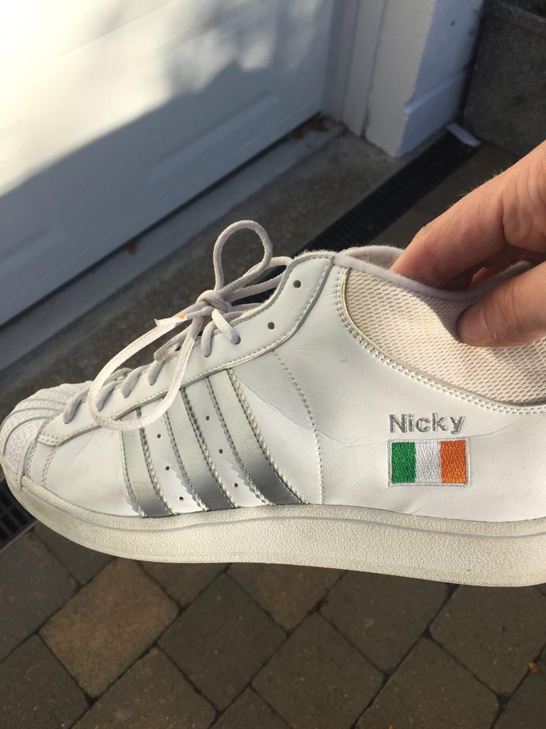 NickyByrne's tweet photo. We Had some cool stuff on that 1st tour! Personalised trainers frm @adidas @adidasoriginals @adidasUK 
Cmon ireland🍀 http://t.co/WlNeei6uk9