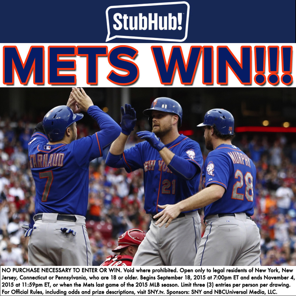 SNYtv's tweet photo. METS WIN!!!!

RETWEET THIS for a chance to WIN a $100 @StubHub Gift Card! #SNYSweepstakes http://t.co/uXIgOMM8NS