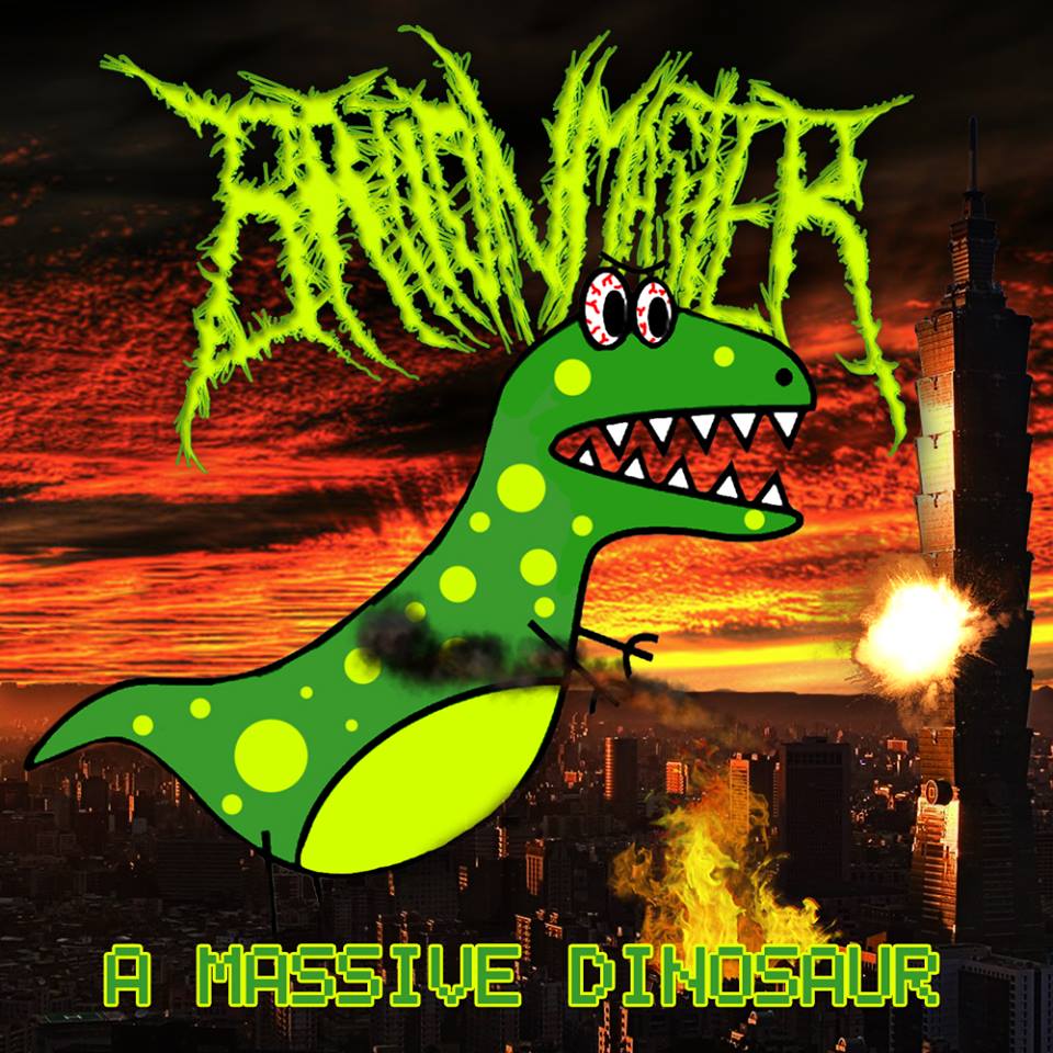 THEBationmaster's tweet photo. We're proud to announce the name &amp; cover of our next album... 'A MASSIVE DINOSAUR'! Aiming for a summer 2016 release. http://t.co/PktCtNL4AJ